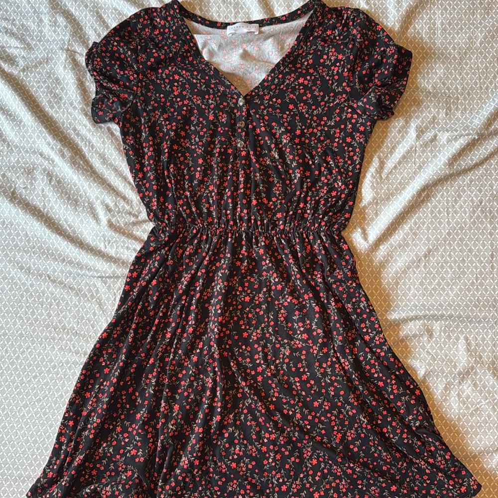French Grey Black Floral Dress